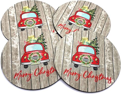 Christmas Happy Holidays Rustic Blue Barnwood Coasters for Drinks Table Decor Festive Housewarming Hostess Gift Idea Handmade by The Painted Pug (Blue Gold Happy Holidays) in Kuwait