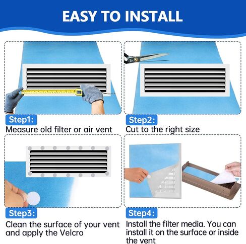 Air Vent Filter 20x100 Inch, Cut to Fit (50+filters) Air Filter, Electrostatic Filter Media with 36 Inch Adhesive Tape and 48pcs Velcro for Air Vent, Air Conditioner, HVAC, Registers and Grilles in Kuwait