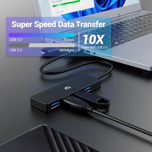 محور USB، محطة إرساء USB، محور محول USB، محور بيانات محمول رفيع للغاية، محور USB 4 في 1 مع 4 * USB 3.0 متوافق مع أنظمة Windows وmacOS وLinux وChrome OS (غطاء من الألومنيوم) in Kuwait