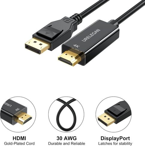 كابل DisplayPort إلى HDMI بطول 3 أقدام 5 حزم، منفذ عرض 4K إلى كابلات HDMI أحادي الاتجاه DP إلى سلك HDMI لأجهزة Dell، والشاشة، وجهاز العرض، وسطح المكتب، وAMD، وLenovo، وHP، وThinkPad والمزيد in Kuwait