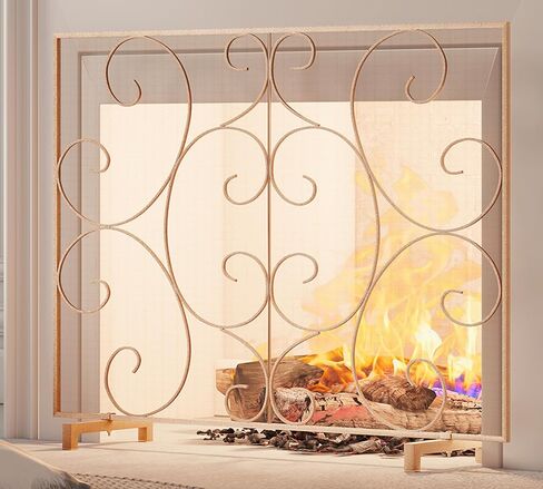 Kingson Single Panel Fireplace Screen Cover Handcrafted Solid Wrought Iron Mesh, Heat-Resistant Fire Spark Guard for Inside Fireplace-Antique Bronze in Saudi Arabia