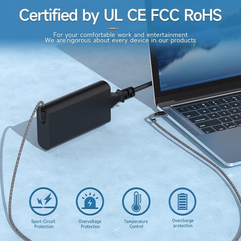 شاحن كمبيوتر محمول HP USB C جديد نحيف بقدرة 65 وات، مزود طاقة لسلسلة HP Chromebook ProBook EliteBook Spectre X360 Envy، سلك بديل للشحن السريع من النوع C in Kuwait