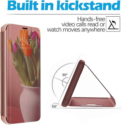 S22 Ultra Leather Case Compatible with Samsung Galaxy S22 Ultra 5G Phone Case Clear View Makeup Mirror Flip Cover, S22 Ultra Case with Kickstand Shockproof Protective Cover for Samsung S22 Ultra 5G in Kuwait
