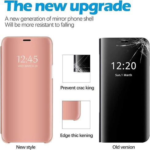 S22 Ultra Leather Case Compatible with Samsung Galaxy S22 Ultra 5G Phone Case Clear View Makeup Mirror Flip Cover, S22 Ultra Case with Kickstand Shockproof Protective Cover for Samsung S22 Ultra 5G in Kuwait