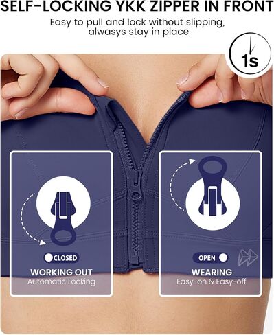 Yvette Zip Front Sports Bra - High Impact Sports Bras for Women Plus Size Workout Fitness Running in Kuwait