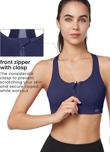 Yvette Zip Front Sports Bra - High Impact Sports Bras for Women Plus Size Workout Fitness Running in Kuwait