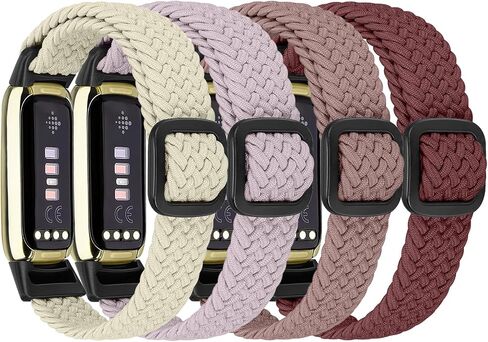 4 Pack Braided Stretchy Adjustable Straps Compatible for Fitbit Luxe for Women Men,Sport Elastic Nylon Cloth Wristbands for Fitbit Luxe in Saudi Arabia