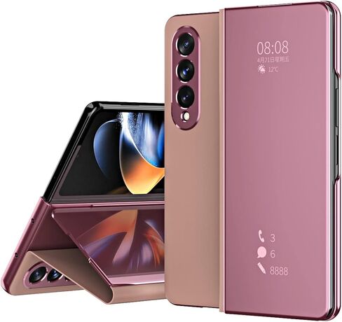 Flip Folio Case for Samsung Galaxy Z Fold 4 5G, Noble Smart Clear View Makeup Mirror Plating Hard PC Vertical Kickstand Slim Fit PU Leather Full Body Protective Cover - Black in Saudi Arabia