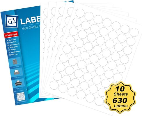 1" Round Sticker Labels for Laser/Ink Jet Printers, White Printable Labels Sheets, Circle Sticker Labels, 100 Sheet （HB-C063） in Saudi Arabia