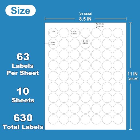 1" Round Sticker Labels for Laser/Ink Jet Printers, White Printable Labels Sheets, Circle Sticker Labels, 100 Sheet （HB-C063） in Saudi Arabia