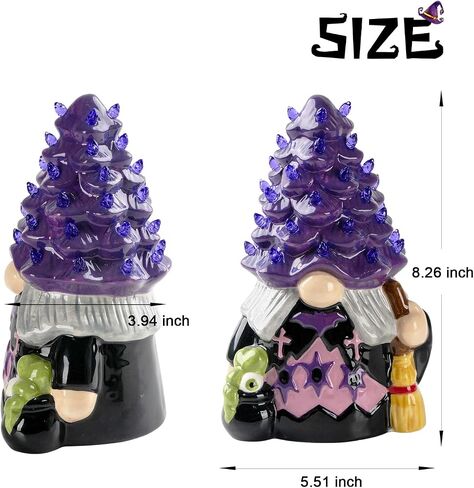 Ceramic Gnome Halloween Decorations -Orange Pumpkin Gnome Ceramic Tree Lighted Table Decor - Black Decor Bedroom Indoor, Halloween Centerpieces for Tables Gnome in Saudi Arabia
