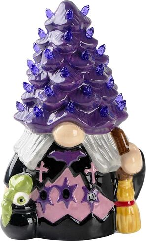 Ceramic Gnome Halloween Decorations -Orange Pumpkin Gnome Ceramic Tree Lighted Table Decor - Black Decor Bedroom Indoor, Halloween Centerpieces for Tables Gnome in Saudi Arabia