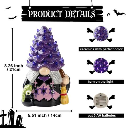 Ceramic Gnome Halloween Decorations -Orange Pumpkin Gnome Ceramic Tree Lighted Table Decor - Black Decor Bedroom Indoor, Halloween Centerpieces for Tables Gnome in Saudi Arabia