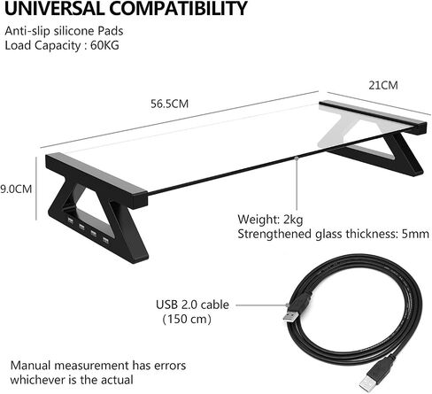 Yivandi Computer Monitor Stand with USB Ports, Clear Tempered Glass Monitor Riser, 3-in-1 USB Docking Laptop Riser for Desktop PC/iMac/MacBook/Printer in Saudi Arabia