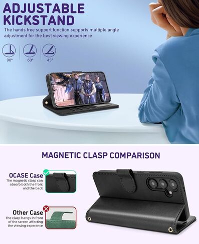 OCASE for Galaxy S24 FE Wallet Case, PU Leather Crossbody Phone Case with Removable Shoulder Strap, Kickstand, RFID Blocking Card Slots, Flip Folio Phone Purse, Graphite in Saudi Arabia