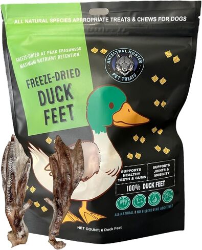 Duck Feet for Dogs - Freeze Dried Duck Feet Dog Treats - All Natural Dog Chews - Made in USA - Single Ingredient Dog Treats - Pack of 6 - Dental Chews for Dogs in Saudi Arabia