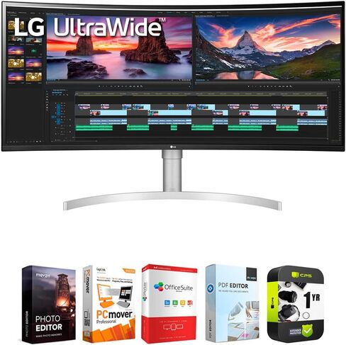 LG 38WN95C-W 38 بوصة UltraWide QHD+ IPS شاشة منحنية NVIDIA G-SYNC حزمة متوافقة مع حزمة حماية محسنة CPS لمدة عام واحد وحزمة برامج التحرير القياسية Elite Suite 18 in Saudi Arabia