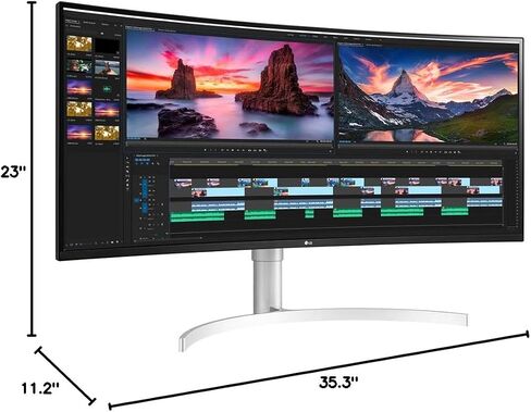 LG 38WN95C-W 38 بوصة UltraWide QHD+ IPS شاشة منحنية NVIDIA G-SYNC حزمة متوافقة مع حزمة حماية محسنة CPS لمدة عام واحد وحزمة برامج التحرير القياسية Elite Suite 18 in Saudi Arabia