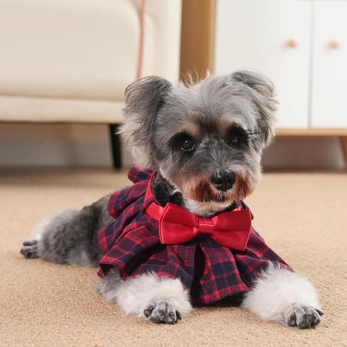 Lovelyshop pet Serial Lux Red Cheeck Cotton Blend Dog/Cat Collar Scarf with Red Big Bowtie for Chirstmas Festive Holiday Pet Costume-Small Size in Saudi Arabia