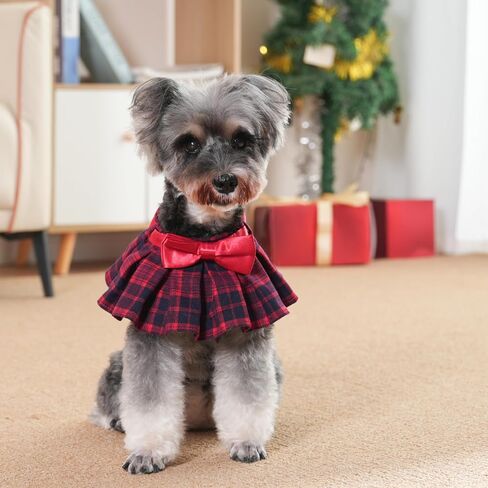 Lovelyshop pet Serial Lux Red Cheeck Cotton Blend Dog/Cat Collar Scarf with Red Big Bowtie for Chirstmas Festive Holiday Pet Costume-Small Size in Saudi Arabia