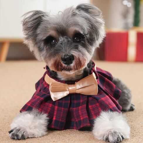 Lovelyshop pet Serial Lux Red Cheeck Cotton Blend Dog/Cat Collar Scarf with Red Big Bowtie for Chirstmas Festive Holiday Pet Costume-Small Size in Saudi Arabia