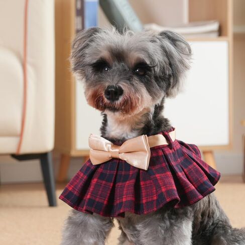 Lovelyshop pet Serial Lux Red Cheeck Cotton Blend Dog/Cat Collar Scarf with Red Big Bowtie for Chirstmas Festive Holiday Pet Costume-Small Size in Saudi Arabia