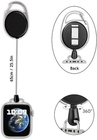 Badge Reel with Carabiner & Pocket Clip Compatible with Apple Watch Band 38/40/41/42/44/45/49 mm,for iWatch Series 9 8 7 6 5 4 3 2 1 SE Ultra Retractable ID Badge Holder with Clip Badge Reels in Saudi Arabia