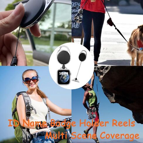 Badge Reel with Carabiner & Pocket Clip Compatible with Apple Watch Band 38/40/41/42/44/45/49 mm,for iWatch Series 9 8 7 6 5 4 3 2 1 SE Ultra Retractable ID Badge Holder with Clip Badge Reels in Saudi Arabia