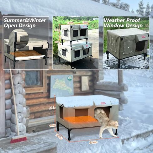 Heated Outdoor Cat House Weatherproof&Insulated Feral Cat House Outdoor Cats Shelter for Outside in Winter Kitty Bed Indoor Warm Home for Outside Stray Barn Cat (Khaki, 23.6x18.5x16.9) in Saudi Arabia