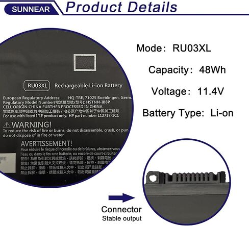 RU03XL Laptop Battery Compatible with HP Probook X360 11 G3 G4 G5 G6 440 G1 Series HSTNN-LB8K HSTNN-IB8P HSTNN-UB7P L12717-171 L12717-1C1 L12717-421 L12717-541 L12791-855 in Saudi Arabia