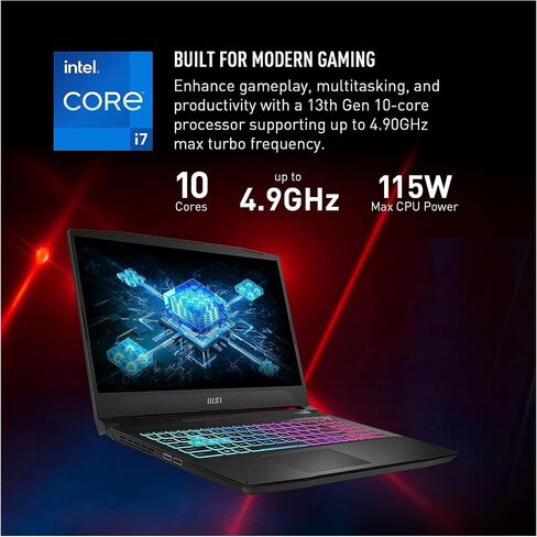 MSI Katana 17 Gaming Laptop, 13th Gen Intel Core i7-13620H, 17.3" FHD Display, 64 GB DDR5 RAM, 2 TB NVMe SSD, GeForce RTX 4060, USB-Type C, Windows 11 Home, Black in Saudi Arabia