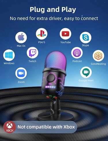 ميكروفون USB للالعاب بخاصية التوصيل والتشغيل من ام ار اس دي واي لاجهزة الكمبيوتر وماك وبلاي ستيشن 4/5، ميكروفون بودكاست مع الفضاء اللوني RGB وكتم الصوت والشاشة وتقليل الضوضاء وزيادة مستوى الصوت، رائع in Kuwait