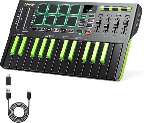 Donner DMK25 Pro MIDI Keyboard Controller, 25 Mini Key Portable USB-C MIDI Keyboard with 8 Drum Pads, OLED Display, Personalized Touch Bar, Music Production Software and 40 Free Courses in Saudi Arabia