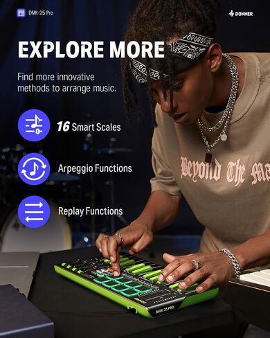 Donner DMK25 Pro MIDI Keyboard Controller, 25 Mini Key Portable USB-C MIDI Keyboard with 8 Drum Pads, OLED Display, Personalized Touch Bar, Music Production Software and 40 Free Courses in Saudi Arabia