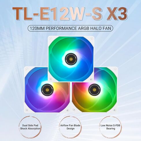 Thermalright TL-E12W-S X3 120mm ARGB CPU Fan, Computer Case Fan, Quiet 4pin PWM PC Fan, 1500RPM, Cooler Fan, for S-FDB Bearing CPU Cooling Fan,3-Pack White ARGB CPU Air Fan in Saudi Arabia