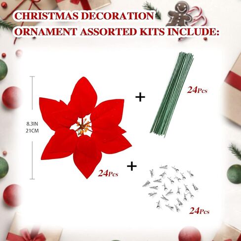 Luyue 12 قطعة من زهور البونسيتة الحمراء الاصطناعية لعيد الميلاد مع سيقان زينة زخرفية لعيد الميلاد المزخرف لشجرة عيد الميلاد إكليل البونسيتة لتزيين العطلات (مع السيقان والمشابك) in Kuwait