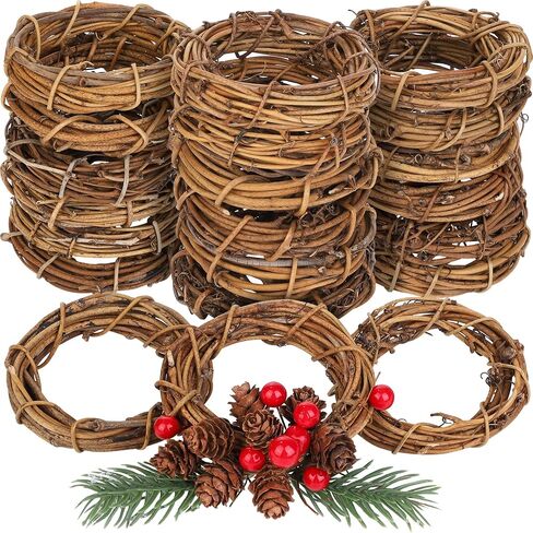 Ruisita 24 Pieces Grapevine Wreaths Vine Branch Wreath Natural 3 Inch Christmas Rattan Wreath Garland Decoration for Christmas Holiday Craft or Wedding Supplies in Saudi Arabia