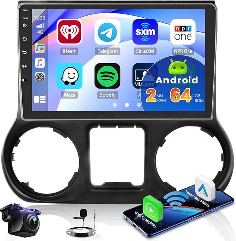 [2G+64G] Hikity Android Stereo for Jeep Wrangler JK 2011-2014, 10.1 Inch Touchscreen Wireless Carplay Android Auto Radio with GPS Navigation WiFi Bluetooth Backup Camera in Saudi Arabia