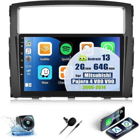 ستيريو سيارة 2G+64G Android 13 لسيارة Mitsubishi Pajero 4 V80 V90 2006-2014 مع Carplay Wireless Android Auto، راديو سيارة بشاشة لمس 9 بوصة مع وصلة مرآة WiFi/GPS بلوتوث FM/RDS SWC+كاميرا خلفية in Saudi Arabia