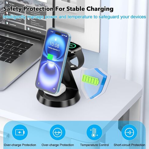 3 in 1 Charging Station for Apple Devices, Wireless Charger Compatible with Magsafe, Fast Magnetic Charger Stand for iPhone 16 15 14 13 12 Series,& AirPods,& iWatch in Saudi Arabia
