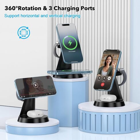 3 in 1 Charging Station for Apple Devices, Wireless Charger Compatible with Magsafe, Fast Magnetic Charger Stand for iPhone 16 15 14 13 12 Series,& AirPods,& iWatch in Saudi Arabia