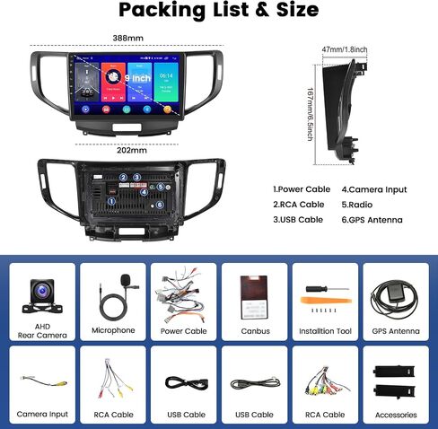 [2G+64G] Wireless Carplay Stereo for Honda Acura TSX 2009-2014/Honda Spirior 2009-2013/Honda Accord 2008-2012, Hikity 9 Inch Touch Screen Android Car Radio with Android Auto GPS WiFi BT FM/RDS in Saudi Arabia