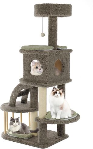 AGUPET 46" Grey Multi-Level Indoor Cat Tree Tower with Cozy Cat Condo, Scratching Posts, and Plush Perches in Saudi Arabia