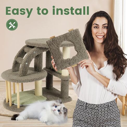 AGUPET 46" Grey Multi-Level Indoor Cat Tree Tower with Cozy Cat Condo, Scratching Posts, and Plush Perches in Saudi Arabia