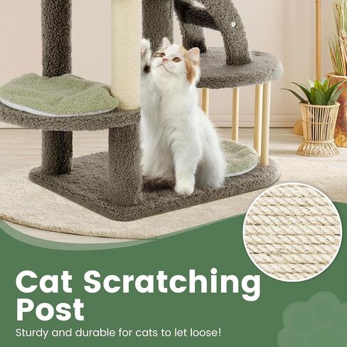 AGUPET 46" Grey Multi-Level Indoor Cat Tree Tower with Cozy Cat Condo, Scratching Posts, and Plush Perches in Saudi Arabia
