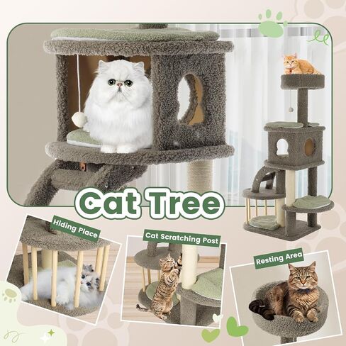 AGUPET 46" Grey Multi-Level Indoor Cat Tree Tower with Cozy Cat Condo, Scratching Posts, and Plush Perches in Saudi Arabia