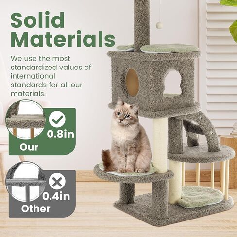 AGUPET 46" Grey Multi-Level Indoor Cat Tree Tower with Cozy Cat Condo, Scratching Posts, and Plush Perches in Saudi Arabia