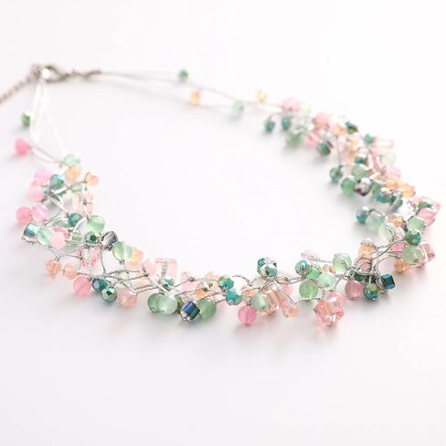 Pixa Moon stone Crystal Beads Necklace with Twisted Silk Strands Layered Necklace for women in Saudi Arabia
