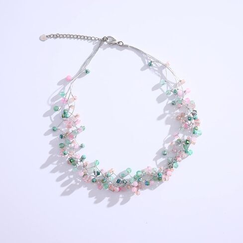 Pixa Moon stone Crystal Beads Necklace with Twisted Silk Strands Layered Necklace for women in Saudi Arabia