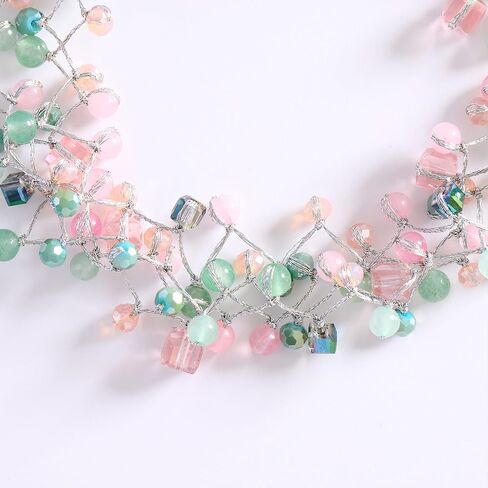 Pixa Moon stone Crystal Beads Necklace with Twisted Silk Strands Layered Necklace for women in Saudi Arabia